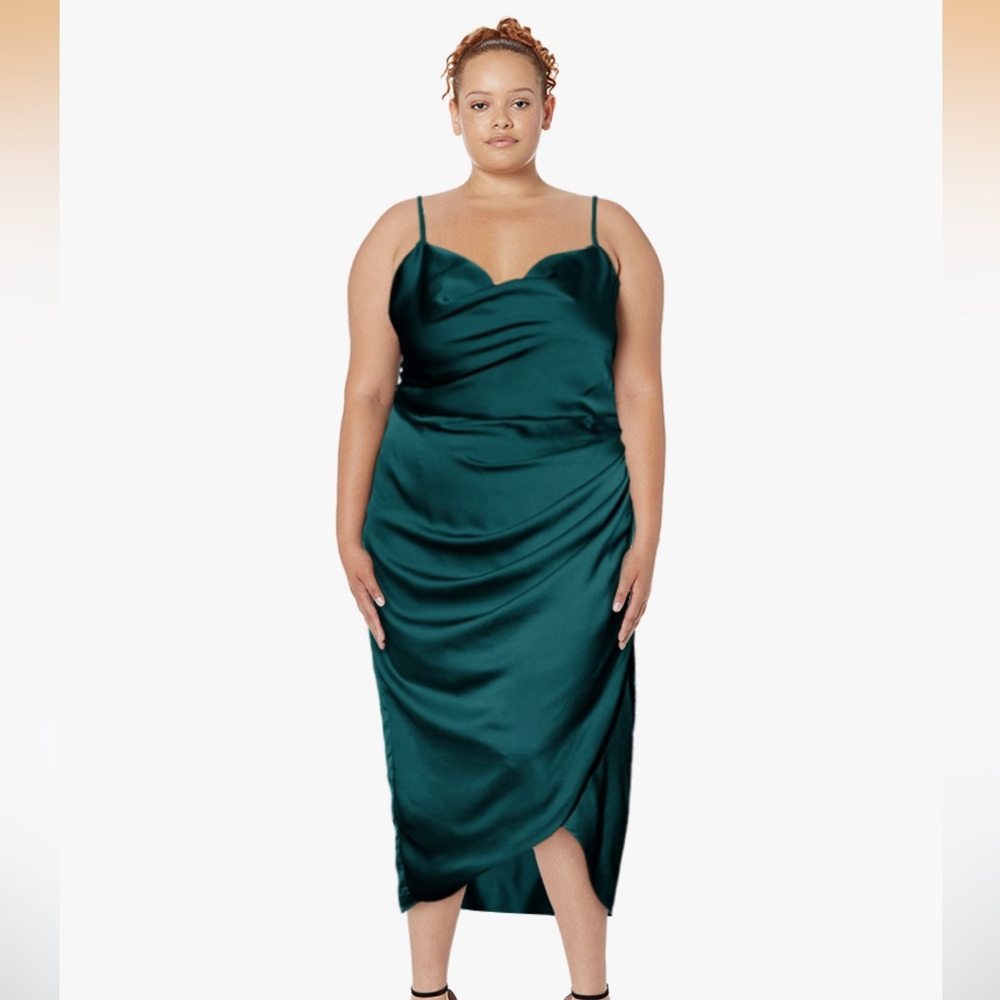 Emerald Satin Slip Midi Cocktail Dress